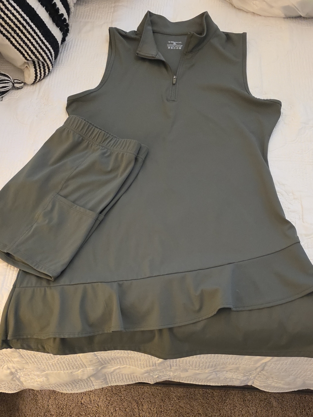 Sleeveless Mini Dress with Ruffle Hem - Olive Green